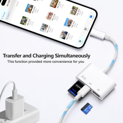 SD Card Reader for iPhone 15-17, 4-in-1 USB C SD Card Reader iPhone with SD/TF/USB-A 3 Slots & Charging Port, Digital Trail Camera Card Viewer for MacBook Laptop Android Phone, Plug and Play - size: 4-IN-1 SD Card Reader