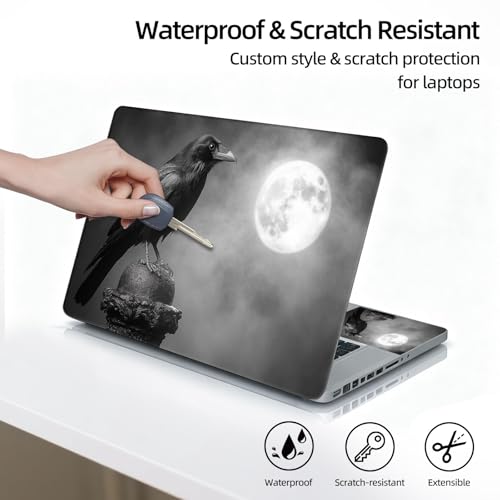 Universal Laptop Skin Sticker Decal, 12"-15.6" Aesthetic Vinyl Wrap, Raven Moon Night Waterproof Notebook Cover Art Protector for MacBook HP Dell Lenovo, Fits 13" 14" 15" 15.6" - color: Raven Moon Night