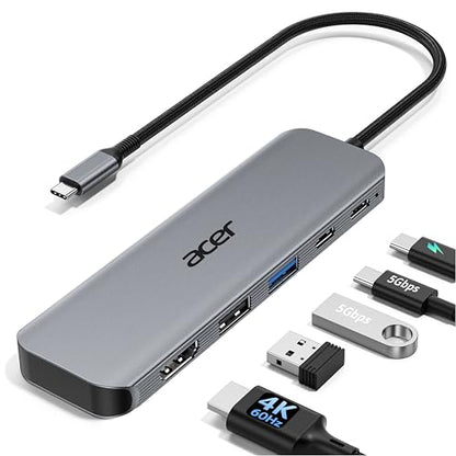 Acer USB C Hub, 5-in-1 USBC to HDMI Adapter with 4K@60Hz for Laptop/Mac | USBC Splitter Docking Station with HDMI 2.0, 100W PD, USB-C, USB-A 3.0 & USB-A 2.0 Data Ports for iPad Pro, iPhone 17 Pro Max