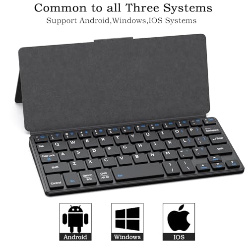 Universal Wireless Keyboards Portable Mini Keyboard with Any-Angle Stand | Dual-Device Computer Keyboards Rechargeable Travel Bluetooth Keyboard for iPad/iPhone/Tablet/Laptop&Android/Windows/iOS,Black - color: Black
