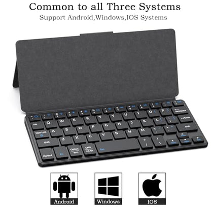 Universal Wireless Keyboards Portable Mini Keyboard with Any-Angle Stand | Dual-Device Computer Keyboards Rechargeable Travel Bluetooth Keyboard for iPad/iPhone/Tablet/Laptop&Android/Windows/iOS,Black - color: Black