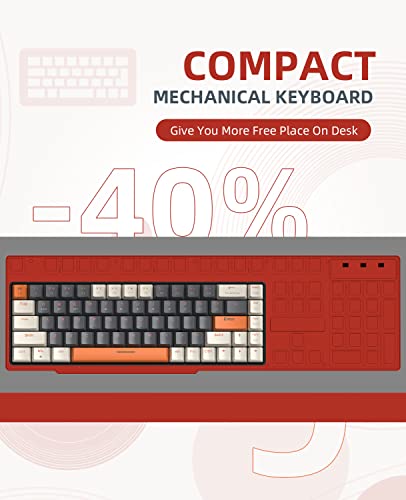 ZIYOU LANG RK68 60% Wireless Mechanical Keyboard,Bluetooth 5.0/2.4Ghz Dual Mode Receiver,Hot-Swappable mini 68-Key,Retro Color Keycaps,Clicky Blue Switch,Ultra Power Saving for PC PS4 Xbox iPhone ipad - color: Grey & Orange/Blue Switch