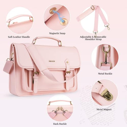 MOSISO 3 in 1 Laptop Bag, 15.6 inch PU Leather Shoulder Bag | Briefcase Messenger Satchel Laptop Backpack, 15-16 inch Computer Bags Handbag Bookbag, Pink - color: Pink, size: 15.6 inch