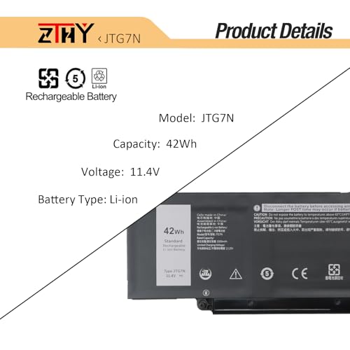 42Wh JTG7N GRWKG Battery for Dell Latitude 5340 5350 5440 5450 5540 5550 | 7455 3340 3440 3450 3540 3550 Precision 3480 3490 3580 3590 inspiron 14 Plus 7441 R73TC DR02P 542WP 7RDGP 803W6 11.4V 3-Cell - size: 10.39*3.42*0.15 inch JTG7N