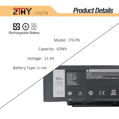 42Wh JTG7N GRWKG Battery for Dell Latitude 5340 5350 5440 5450 5540 5550 | 7455 3340 3440 3450 3540 3550 Precision 3480 3490 3580 3590 inspiron 14 Plus 7441 R73TC DR02P 542WP 7RDGP 803W6 11.4V 3-Cell - size: 10.39*3.42*0.15 inch JTG7N