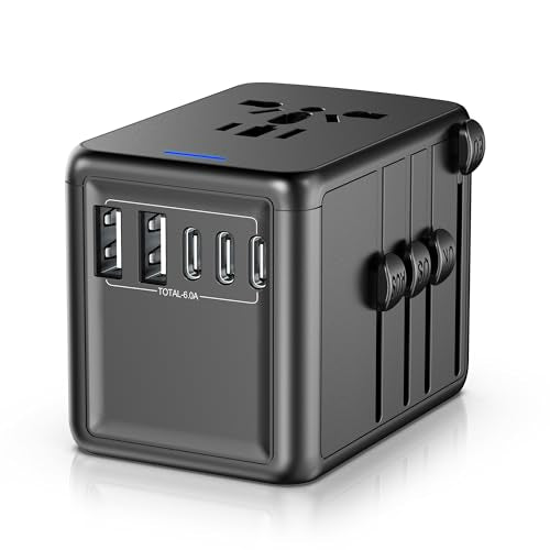 Universal Travel Adapter, 30W 6.0A for Europe UK US 200+ Countries | 5 USB C/A Ports, 2500W AC Outlet, Multi Plugs 110V 220V A/C, International Power Adapter for Phone Laptop & All USB Devices - color: 3 USB Type C + 2 USB Type A - Black