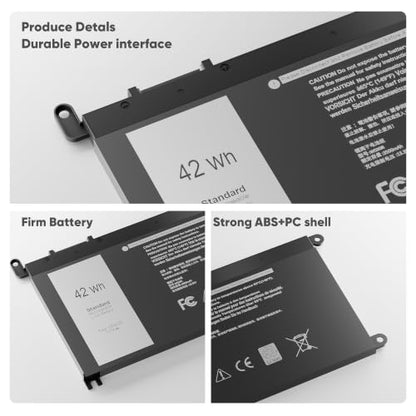 42wh WDXOR Laptop Battery for Dell Inspiron 13 15 5000 7000 Series 15 5565 5567 5568 5578 5579 7560 7570 13 7368 7378 5378 17 5765 5767 5770 P58F P66F, Latitude 3189 3390 & more WDXOR P69G 3CRH3 - size: 8 x 4.5 x 0.25 inches WDX0R BATTERY