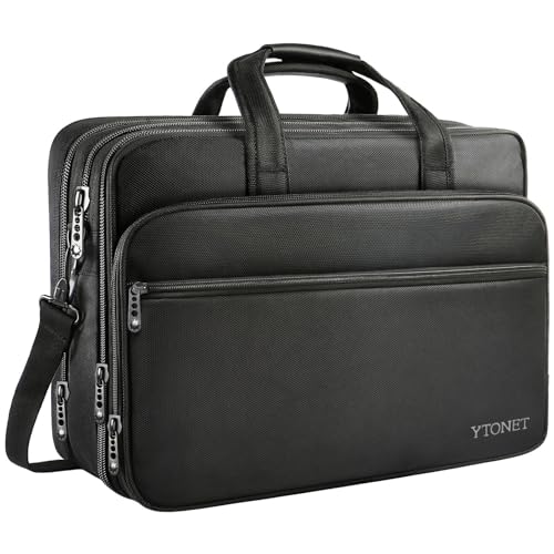 Ytonet Laptop Briefcases for Men, 17 Inch Expandable Briefcase Computer Bags for Laptop for Men, Water Resistant Multi Compartments Men's Work Bag with Luggage Strap for Bussiness Travel, Black - color: Black, size: 17 inch