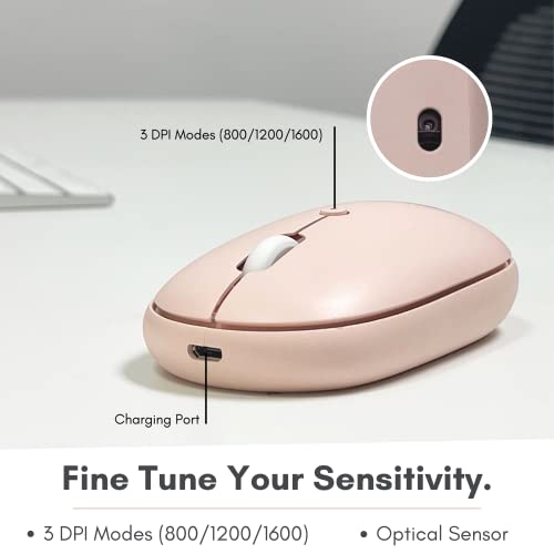 Macally Wireless Bluetooth Mouse - Quiet, Comfortable, Rechargeable for MacBook Air/Pro, Mac, iMac, Apple iPad - Computer Wireless Mouse for Laptop, Windows PC Desktop - Pink - color: Pink