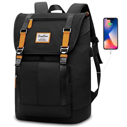 YAMTION 17" Laptop Backpack College Bookbag High School Backpack for Girls & Boys Teenagers,Backpack Business Laptop Knapsack with USB Charging Port for Women & Men - color: Black