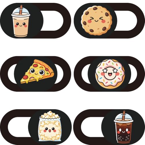 6Pcs 6 Styles Food Theme Camera Cover Slide Sticker 0.04 Inch Privacy Guard Accessories, Computer Camera Cover Cute Protector Blocker for Desktop Loptop Tablet Notebook Mini PC Office Use - color: Food