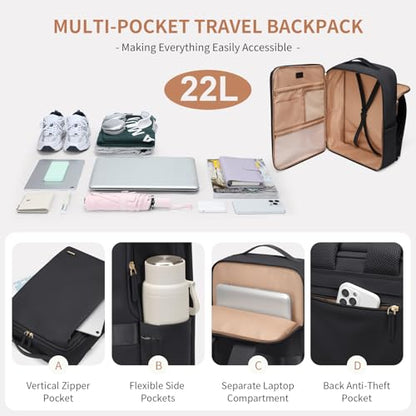 GOLF SUPAGS Stylish Laptop Backpack for Women Airline Approved Perfect for Work College and Travel Multi-Functional Casual Daypack Fits 17.3 Inch Notebook (Black) - color: Black