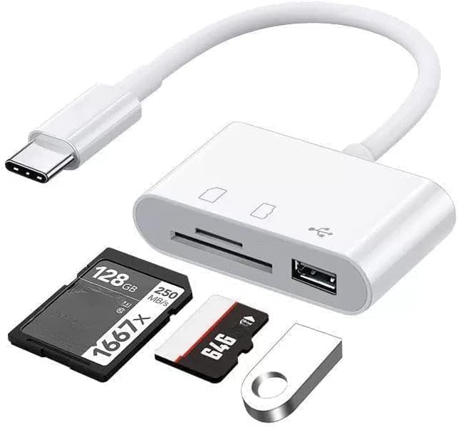 USB C SD Card Reader, USB C to Micro SD TF Memory Card Reader, 3-in-1 USB Camera Card Reader Adapter