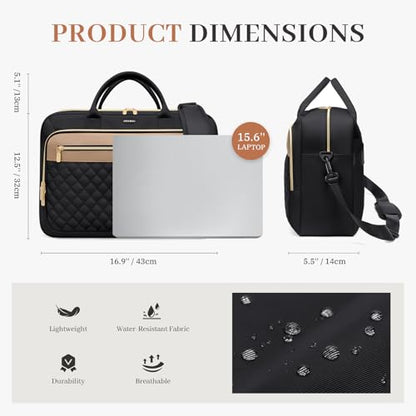 Laptop Bag for Women 15.6Inch Work Tote Computer Briefcase Waterproof Handbag Shoulder Teacher Office Crossbody Purse - color: Black