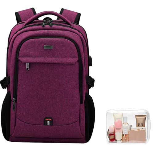 17 Inch Laptop Backpack for Travel Water Resistant College Backpack for Women Laptop Bag with USB Charging Port and Clear Toiletry Bag Work Backpack,Rose - color: 30191 Rose With Clear Toiletry Bag