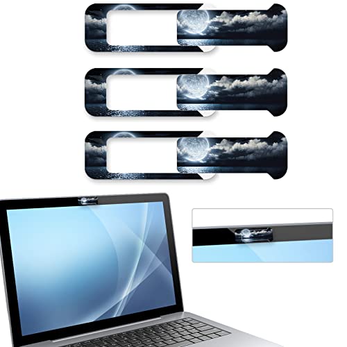 Webcam Cover, 3 Pieces, Laptop Camera Cover, Privacy Shielding Capacity is Twice as Big as The Traditional, Suitable for Computer Mobile Phones, laptops, Tablets and so on (Moon by The sea) - color: Moon by the sea