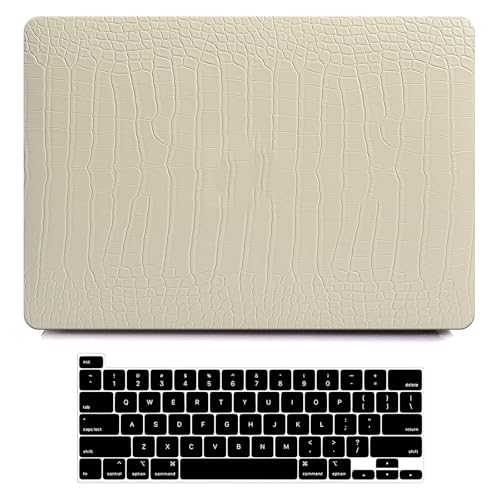Funut for MacBook Air 13.6 inch Case M5 M4 M3 M2 2022-2024 2025 2026 Release A3449 A3240 A3113 A2681 with Touch ID, Crocodile MacBook Air 13 M5 Leather Hard Shell Case & Keyboard Cover, Pudding - color: 01Pudding, size: 2022-2026 MacBook Air 13.6 inch M2