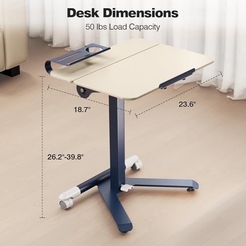 ROMOON Portable Standing Desk with Wheels, Height Adjustable Mobile Desk | Rolling Laptop Cart with Tilt Top, Storage, 24" Sit-Stand Computer Table for Home Office, Bedroom, Small Spaces, Oat Yellow - color: Oat Yellow