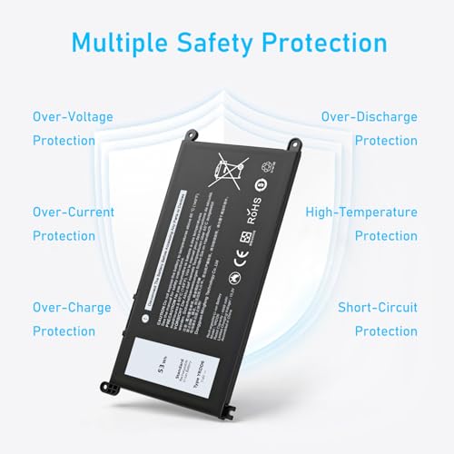 Upgraded 53Wh YRDD6 Battery for Dell Inspiron 15 3000 5000 Series | Fit 15 3583 3593 3582 3584 5593 5594 5598 5585 5590, 14 3493 5482 5485 5493, Vostro 5481 1VX1H, and More - size: 6.85*3.5*0.25inch YRDD6