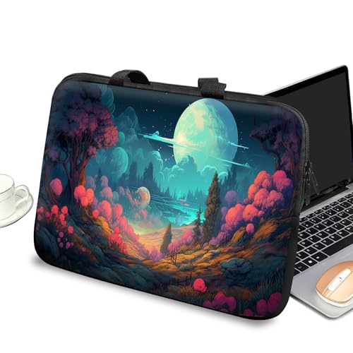 Universal Laptop Case Sleeve 10 inch with Handle and Zipper, Kids Tablet Carrying Case Messenger Bag Portable Tote Bag for 7-10 inch iPad/Notebook/eBook/Readers, Fantasy Forest Full Moon - color: Fantasy Forest Full Moon, size: 10 inch