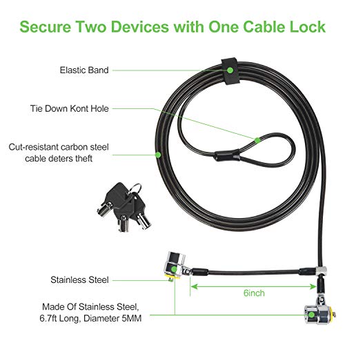 Daul Head Twin Cable Lock Lock for Laptops，Monitor 3 Keys 6.7Foot Lock Two Devices At The Same Time - color: Black Twin head