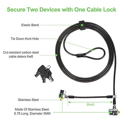 Daul Head Twin Cable Lock Lock for Laptops，Monitor 3 Keys 6.7Foot Lock Two Devices At The Same Time - color: Black Twin head