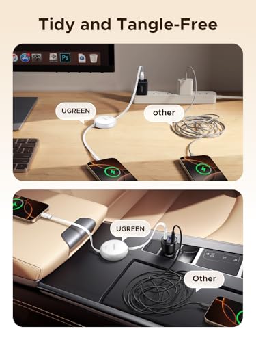 UGREEN 100W Retractable USB C Cable, Fast Charging, White, 3.3FT | Compatible with iPhone 17/16/15, MacBook Pro/Air, Galaxy S26/S25, iPad Pro/Air, Pixel 10/9, Switch, AirPods. Nylon Braided - color: White