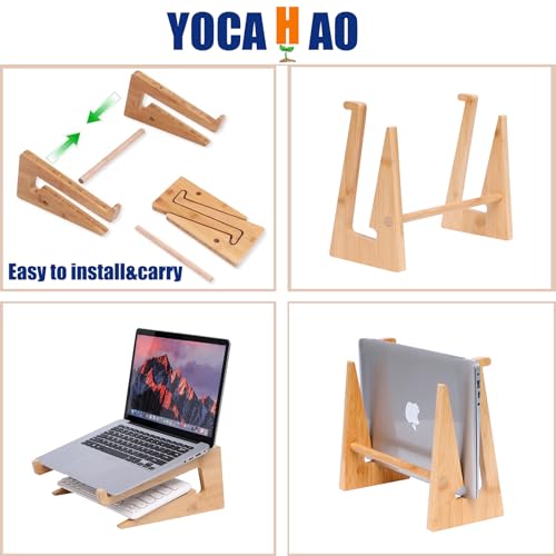 Wooden Laptop Stand Vertical Laptop for 13-18.6in Laptop,Bamboo Stand for Desk