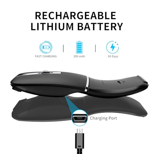 Bluetooth Arc Travel Mouse - BT & USB Wireless Dual Mode, Rechargeable | Slim Rotatable Portable, 3-Speed DPI, Silent Computer Mice for Microsoft Laptop PC MacBook Chromebook Tablet - Graphite Black - color: Graphite Black
