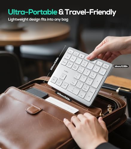 Nulea Wireless Number Pad Bluetooth 5.0 & 2.4G Portable Numeric Keyboard, USB-C Rechargeable, 34-Keys Bluetooth Keyboard for Data Entry (Silvery White) - color: C-Silvery White