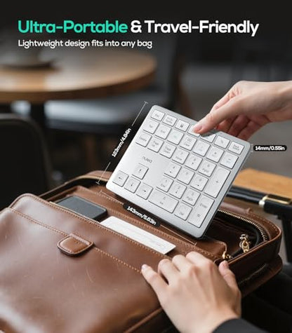 Nulea Wireless Number Pad Bluetooth 5.0 & 2.4G Portable Numeric Keyboard, USB-C Rechargeable, 34-Keys Bluetooth Keyboard for Data Entry (Silvery White) - color: C-Silvery White