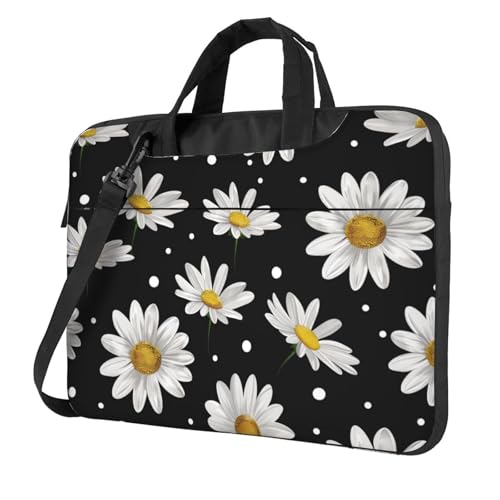 Laptop Bag for Women Men Portable Computer Carrying Case with Handle Strap Waterproof Shoulder Messenger Bag - color: Daisies Flower, size: 14 Inch