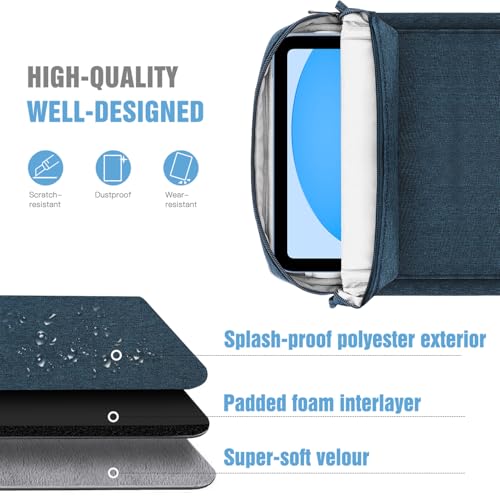 TiMOVO 9-11" Tablet Sleeve Bag Carrying Case with Strap, Indigo | Fits iPad A16 11", Pad Air 11/5th & 4th 10.9", 10th Gen/10.2", Galaxy Tab A11 Plus, Multi-Pocket, Handle, Padded Protection - color: Indigo, size: 9-11