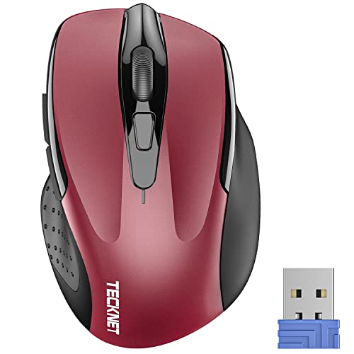 TECKNET Wireless Mouse, 2.4G Ergonomic Computer Mouse, 2600 DPI, Red | Ergonomic Design with Side Grips, Adjustable DPI, 2-Year Battery, Compact Size, USB-A Plug & Play, Wide OS Compatibility - color: Red