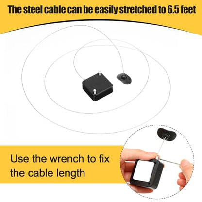 9 Pcs 6.5 ft Retractable Security Cable Lock with Double Sided Adhesive and Screws TV Remote Control Tether Cord Leash Anti Lost Rope Security Lanyard Lock for TV Tablets Showroom