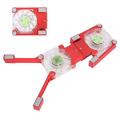 Folding Laptop Cooling Pad, Double Fans LED Blue Light, Large Air Output, Multi‑Space Heat Dissipation, USB Power Interface, for Notebook Computer(RED)