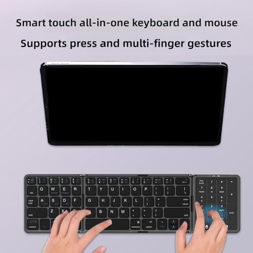 Foldable Bluetooth Keyboard with Touchpad and Number Pad, 3 Devices, Bluetooth 5.1, Rechargeable Full Size Ultra Slim Keyboards for Phone, Tablet, Laptop (Black) - color: Black