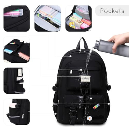 abshoo School Backpack for Girls Bookbag with Lunch Bag Teen Girls School Bag Travel Daypack (Black) - color: Black