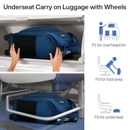 MILADA Underseat Carry On Luggage with Wheels, Airline Approved 16-inch Spinner Small Suitcase, Softside Travel Luggage, Personal Item Overnight Bag, Business Mini Suitcase for Women and Men, Blue - color: Blue