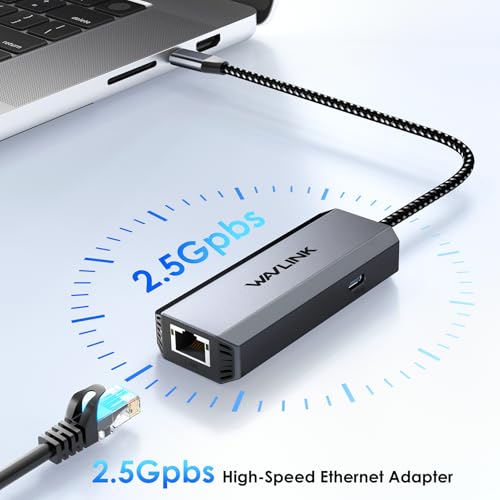 WAVLINK USB C to Ethernet Adapter 2.5 Gbps, USB to 2.5G Ethernet Adapter with 95W Power for Laptop, USB-C to RJ45 Network Converter (Thunderbolt 4/3 Compatible) for Windows, Mac OS, iPad OS and More | 95W Power for Laptop, USB-C to RJ45 Network Converter