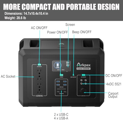 1200W Portable Power Station 1024Wh LiFePO4 Battery | AC Output, 1 Hr Fast Charge, 12ms UPS, Solar Generator for Camping Home Backup Power Emergency(Solar Panel Optional) - color: Black-Blue