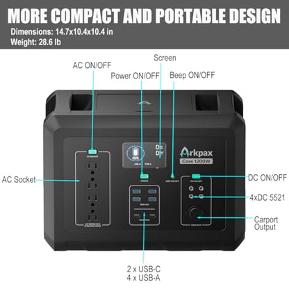 1200W Portable Power Station 1024Wh LiFePO4 Battery | AC Output, 1 Hr Fast Charge, 12ms UPS, Solar Generator for Camping Home Backup Power Emergency(Solar Panel Optional) - color: Black-Blue