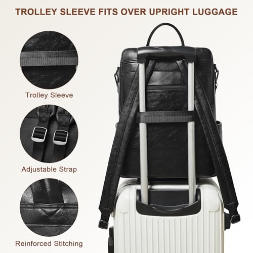 Laptop Backpack for Women 15.6 inch,Travel Leather Backpack Purse Nurse Teacher Carry on Backpack Computer Bag,Professional Water-Resistant College Business Work Casual Daypack,Black - color: Black01