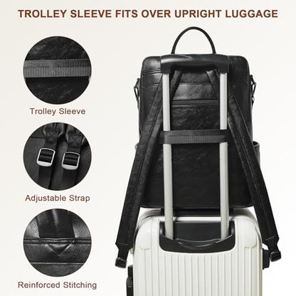 Laptop Backpack for Women 15.6 inch,Travel Leather Backpack Purse Nurse Teacher Carry on Backpack Computer Bag,Professional Water-Resistant College Business Work Casual Daypack,Black - color: Black01