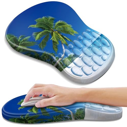 YIWEI Ergonomic Mouse Pad with Wrist Rest for Carpal Tunnel Pain Relief | Memory Foam Wrist Support,Non-Slip Rubber Base, Keyboard Computer Mousepad,Lycra Cloth Surface,Gaming Home Office - color: Beach-3