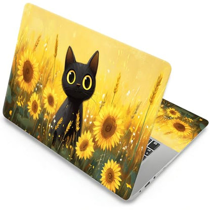 Universal Laptop Skin, DIY Cut-to-Fit Vinyl Cover Compatible with HP, Dell, Lenovo, Mac (13.3" to 15.6"), Anti-Scratch, No Residue & Bubble-Free Protective Decal Sticker, Cute Cat Sunflower - color: Cute Cat Sunflower