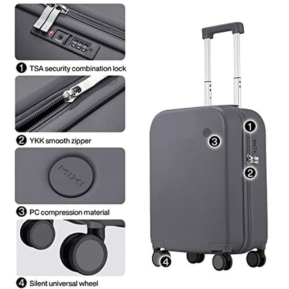 mixi Carry on Luggage, 20'' Suitcase Spinner Wheels Luggage Hardshell Lightweight Rolling Suitcases PC with Cover & TSA Lock for Business Travel, Rock Gray - color: Rock Gray, size: 20in Carry on