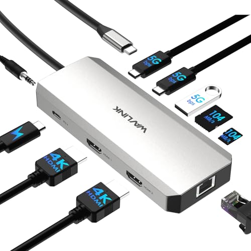 Laptop Docking Station, WAVLINK 10-in-1 USB C Docking Station Dual HDMI 4K@60Hz, USB A/C 3.0, SD/TF, 100W PD in, Gigabit Ethernet, Audio for Dell/HP/Lenovo,Windows Systerm Computer Only