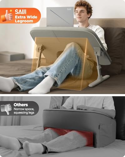 SAIJI Laptop Lap Desk for Bed & Couch with Soft Armrest, Bed Desk Table | Ergonomic Curved Design, Soft Padded Armrests, Height & tilt angles Adjustable, Foldable & Versatile Surface - color: Gray