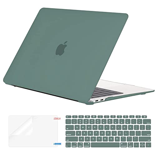 EooCoo for MacBook Air 13.3 inch Case with Keyboard and Screen Protector | Ultra Thin and Transparent, Hard Case Compatible with MacBook Air 13.3 inch M1 Chip 2021-2018 with Retina Display - color: Matte Midnight Green